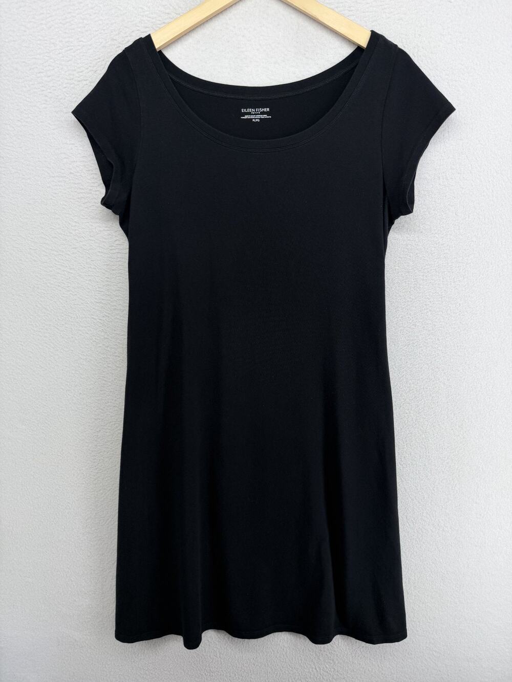 EILEEN FISHER Dress PL Stretch Organic Cotton Jersey Cap Sleeve Black USA